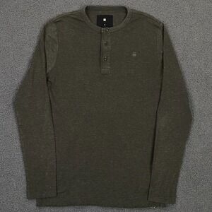 G-STAR RAW Henley T-Shirt Mens Medium Olive Slub Cotton Core Granddad